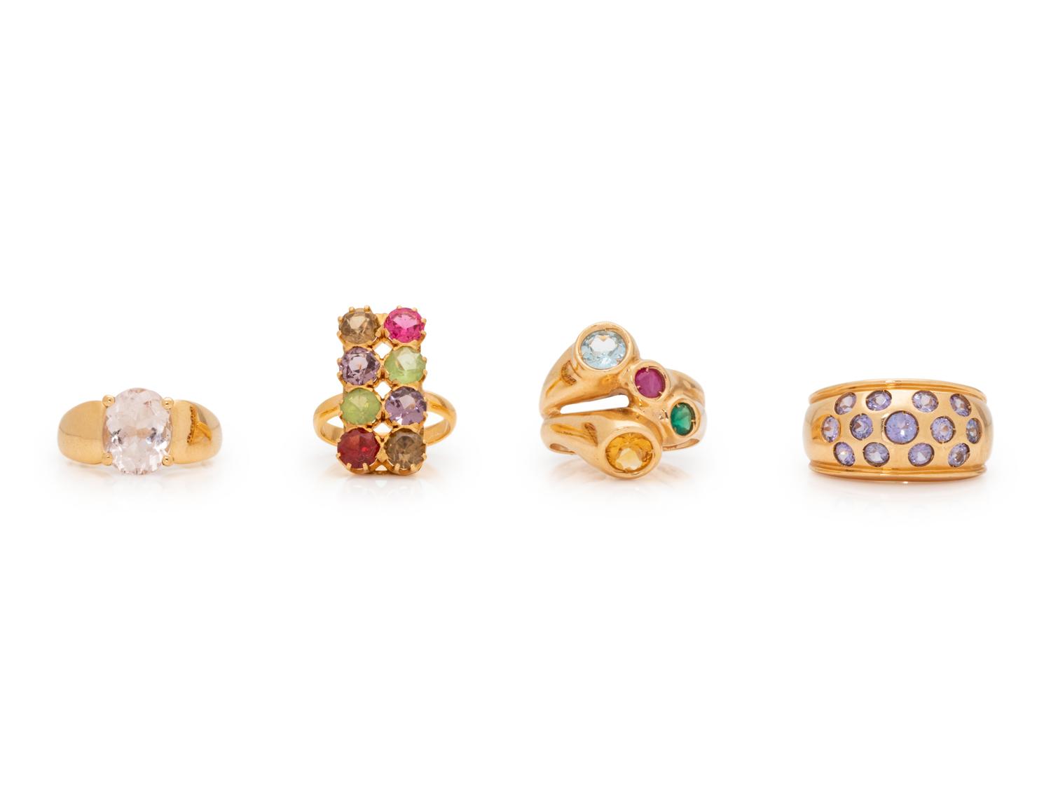 A Collection of Yellow Gold and Gemstone Rings,