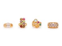 A Collection of Yellow Gold and Gemstone Rings,