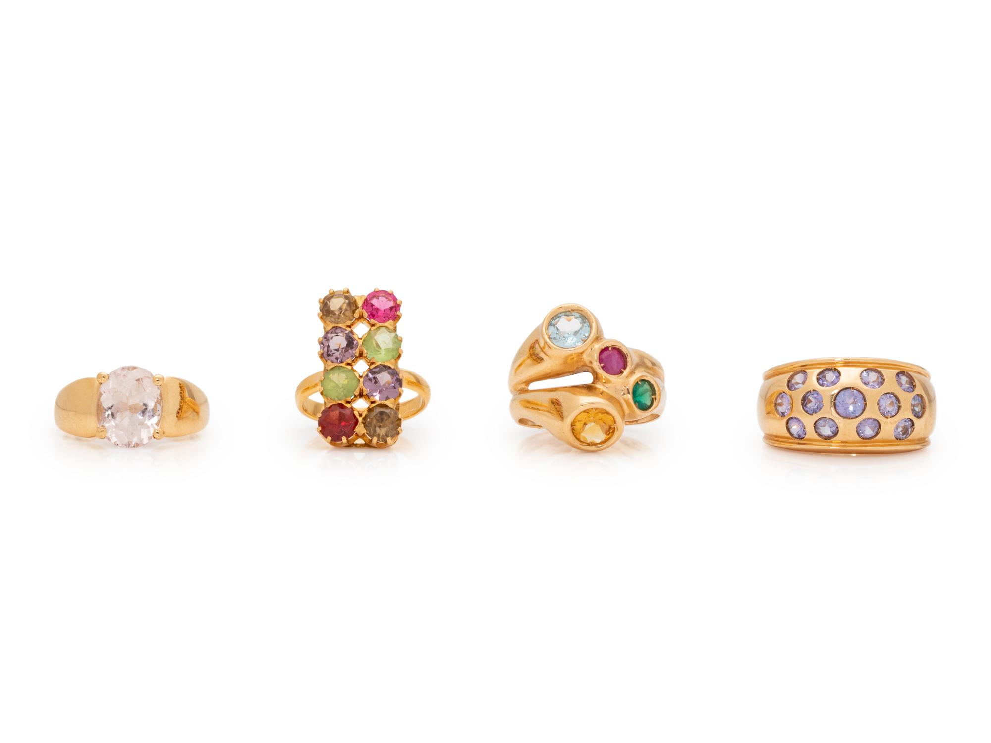 A Collection of Yellow Gold and Gemstone Rings,
