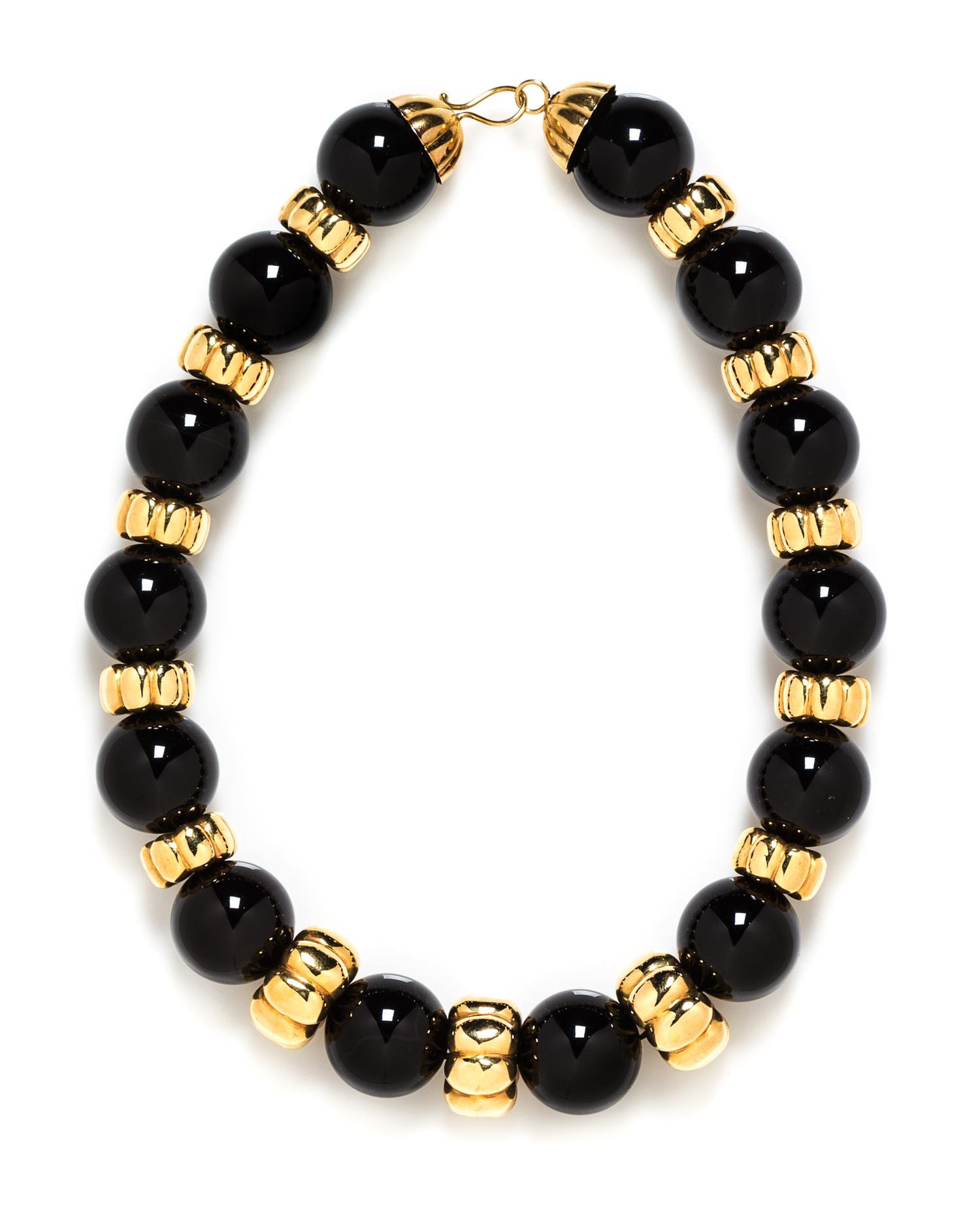 An 18 Karat Yellow Gold and Onyx Bead Necklace, 120.28 dwts.