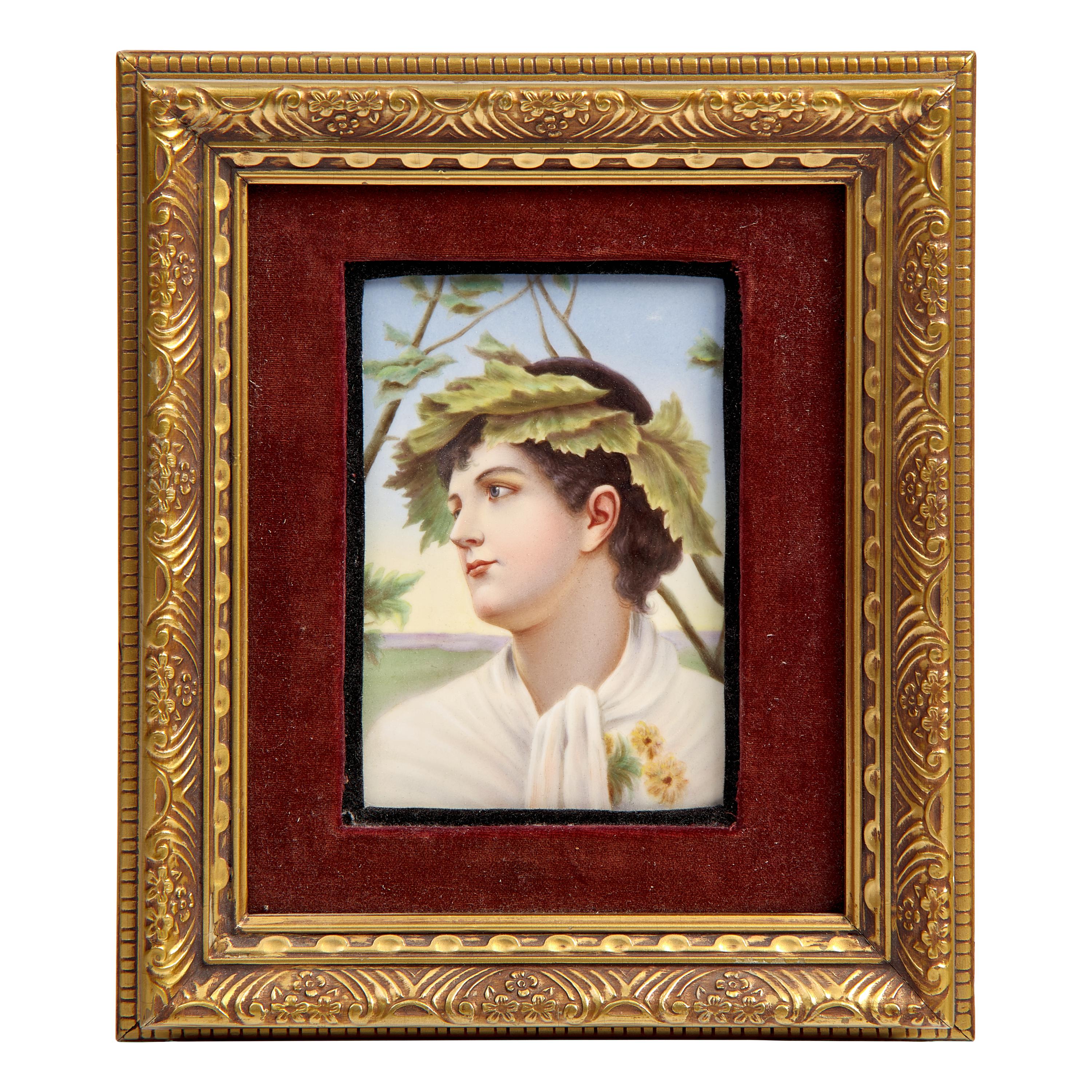 A German Hand-Painted Porcelain Plaque Depicting a Classical Young Man