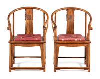 A Pair of Chinese Hardwood Horseshoe-Back Armchairs, Quanyi, Possibly Huanghuali, 20th Century 近代 黃花梨圈椅一對
