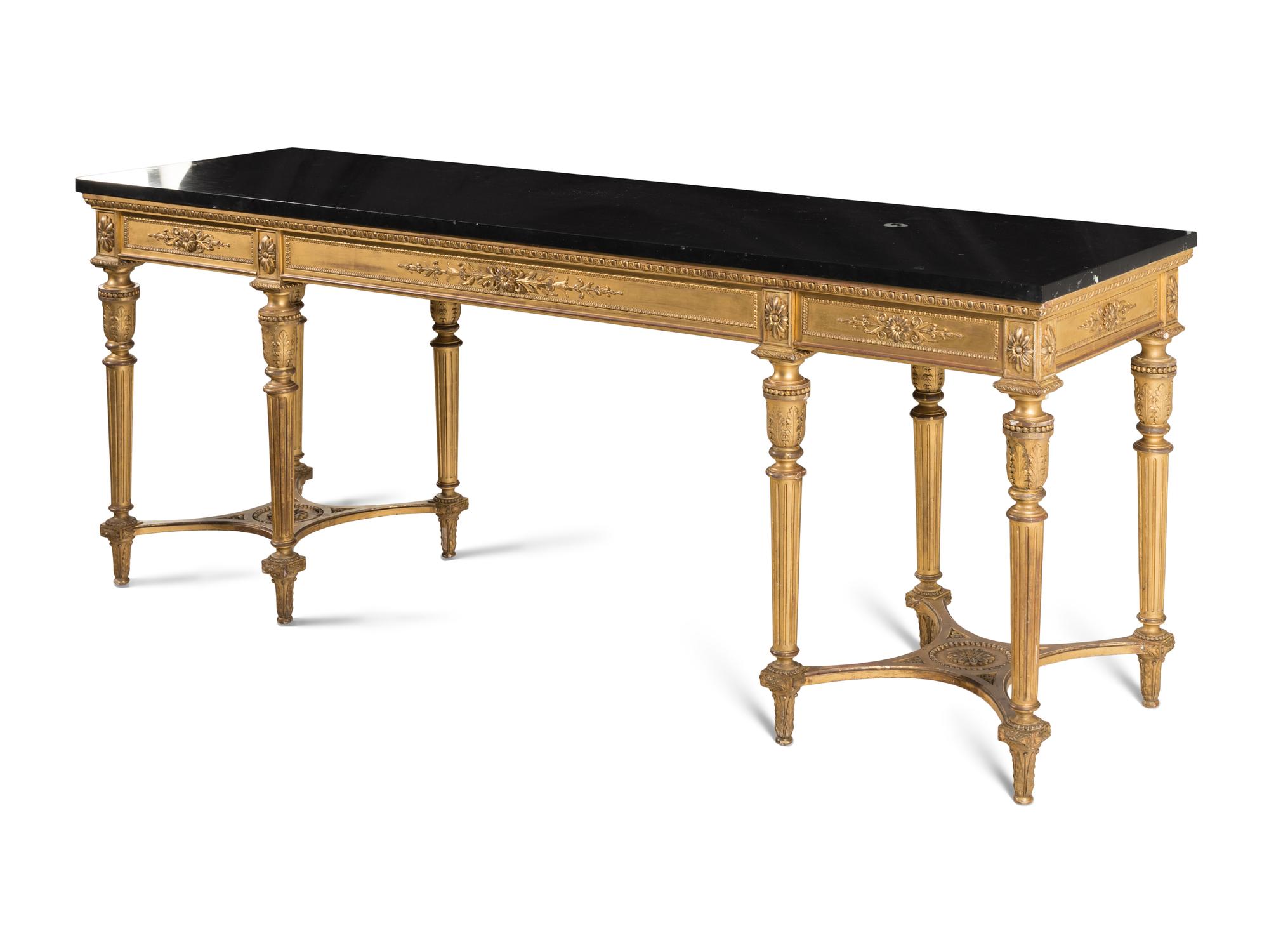 A Louis XVI Style Giltwood Marble-Top Console Table