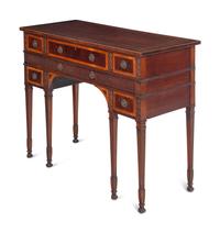 A Pair of George III Style Carved Mahogany and Satinwood Dressing Tables