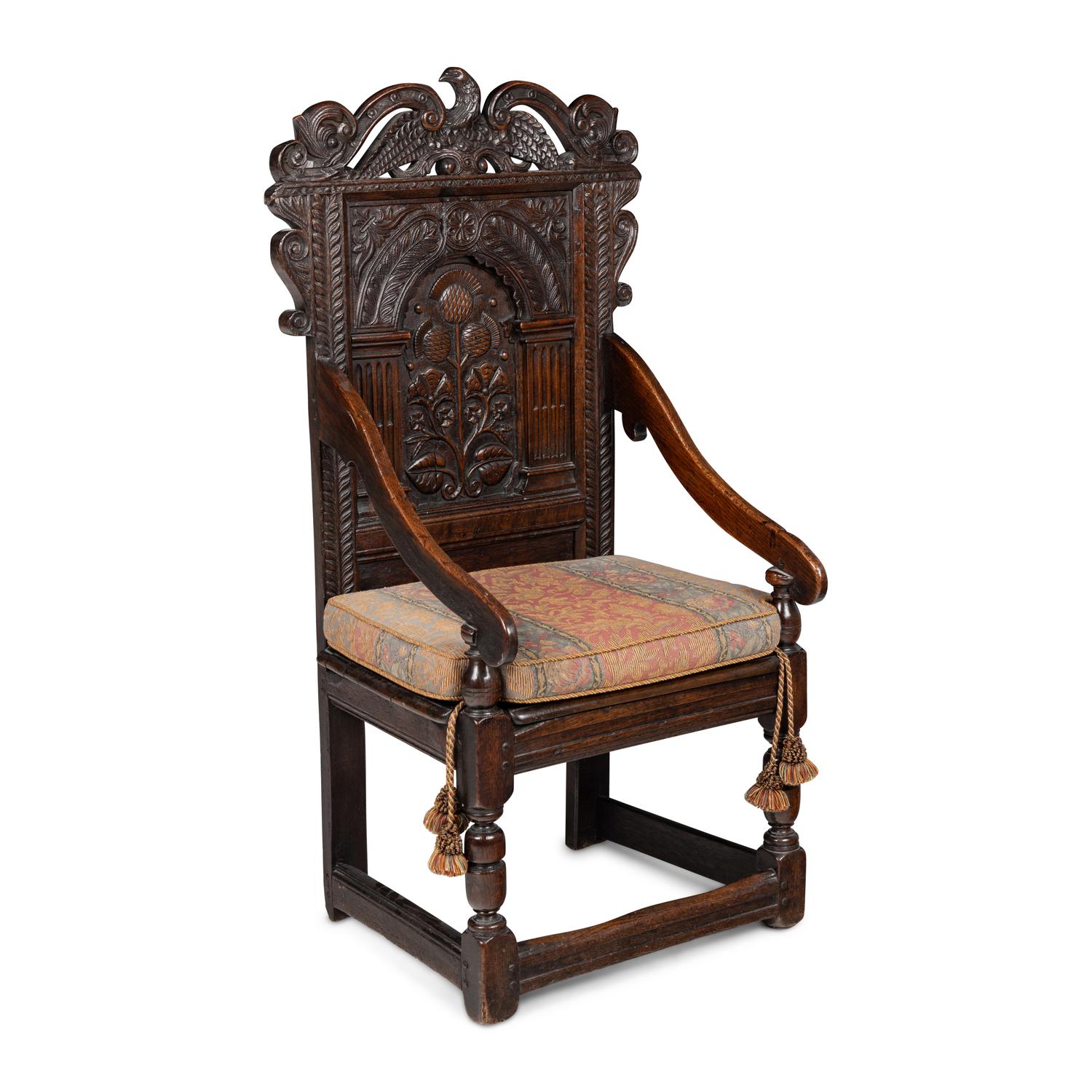 A Charles II Carved Oak Joined Armchair