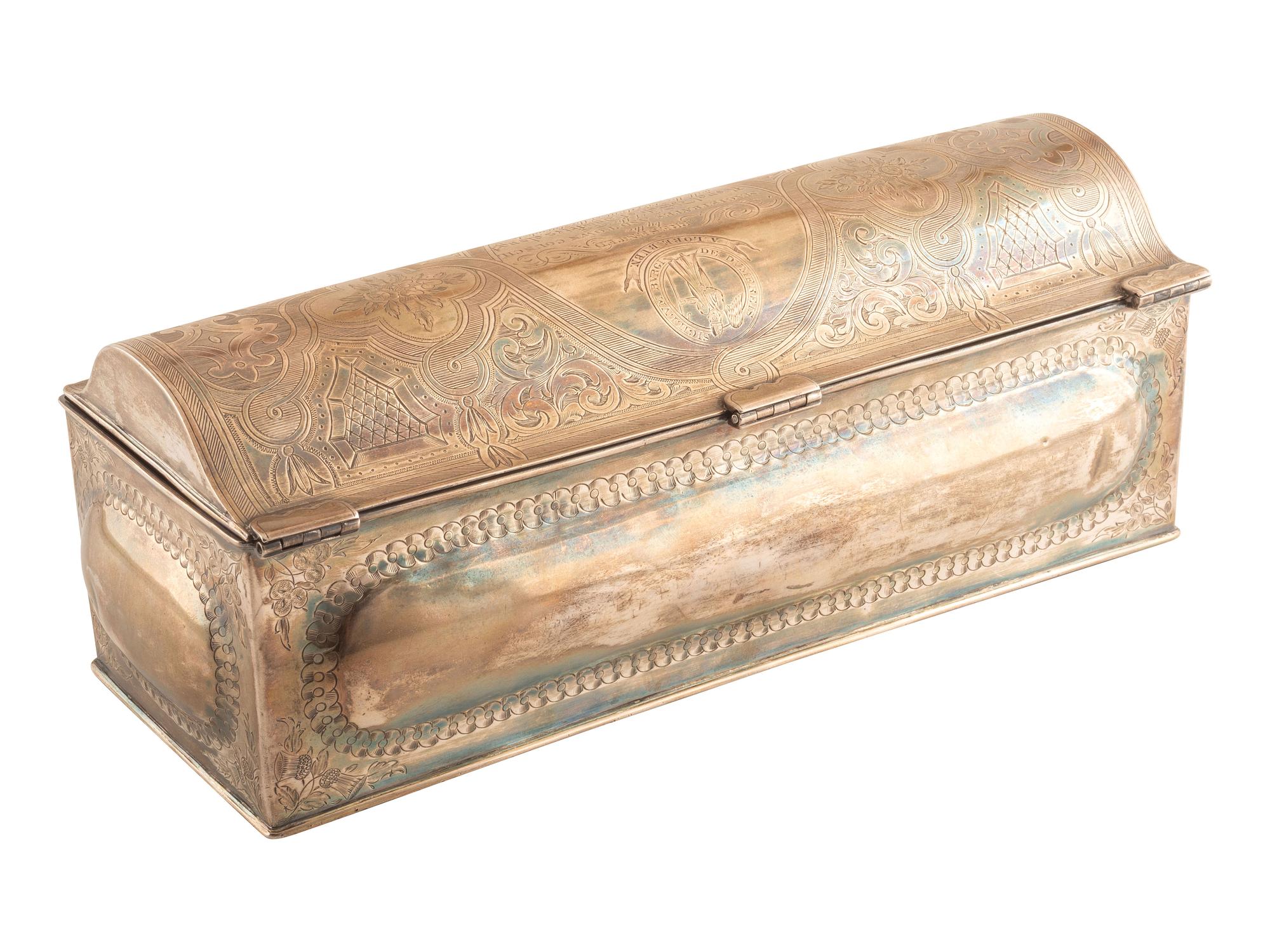[TRANSPORTATION] -- [SCIENCE & TECHNOLOGY]. Sterling silver presentation box identified to Captain James Anderson (1824-1893), commander of the SS Great Eastern on the voyage which successfully laid the first transatlantic telegraph cable.