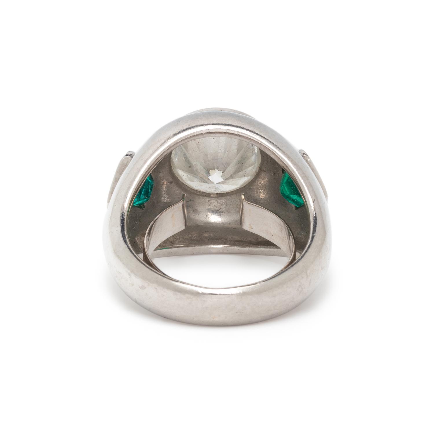 PLATINUM, DIAMOND AND EMERALD RING