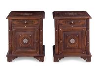 A Pair of Syrian Carved and Mother-of-Pearl Inlaid Walnut Night Tables
