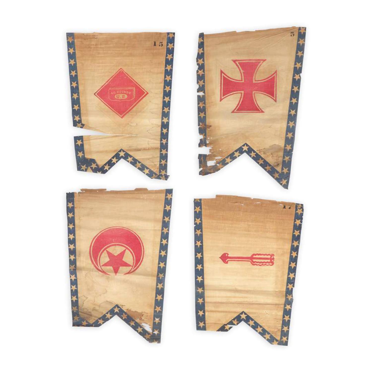 [CIVIL WAR]. A group of 21 Grand Army of the Republic Civil War Army Corps badge flags, 1870s to 1890s.