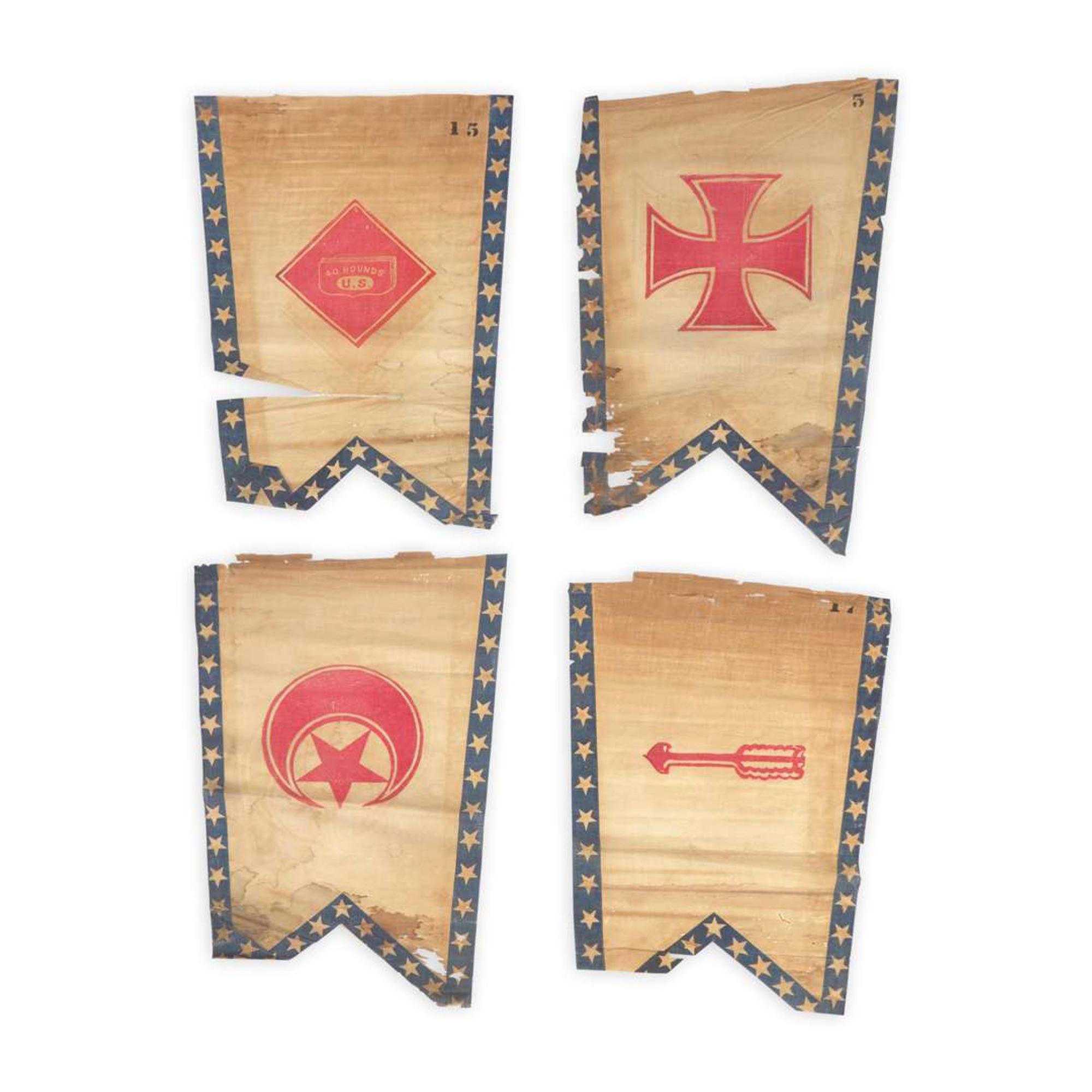 [CIVIL WAR]. A group of 21 Grand Army of the Republic Civil War Army Corps badge flags, 1870s to 1890s.
