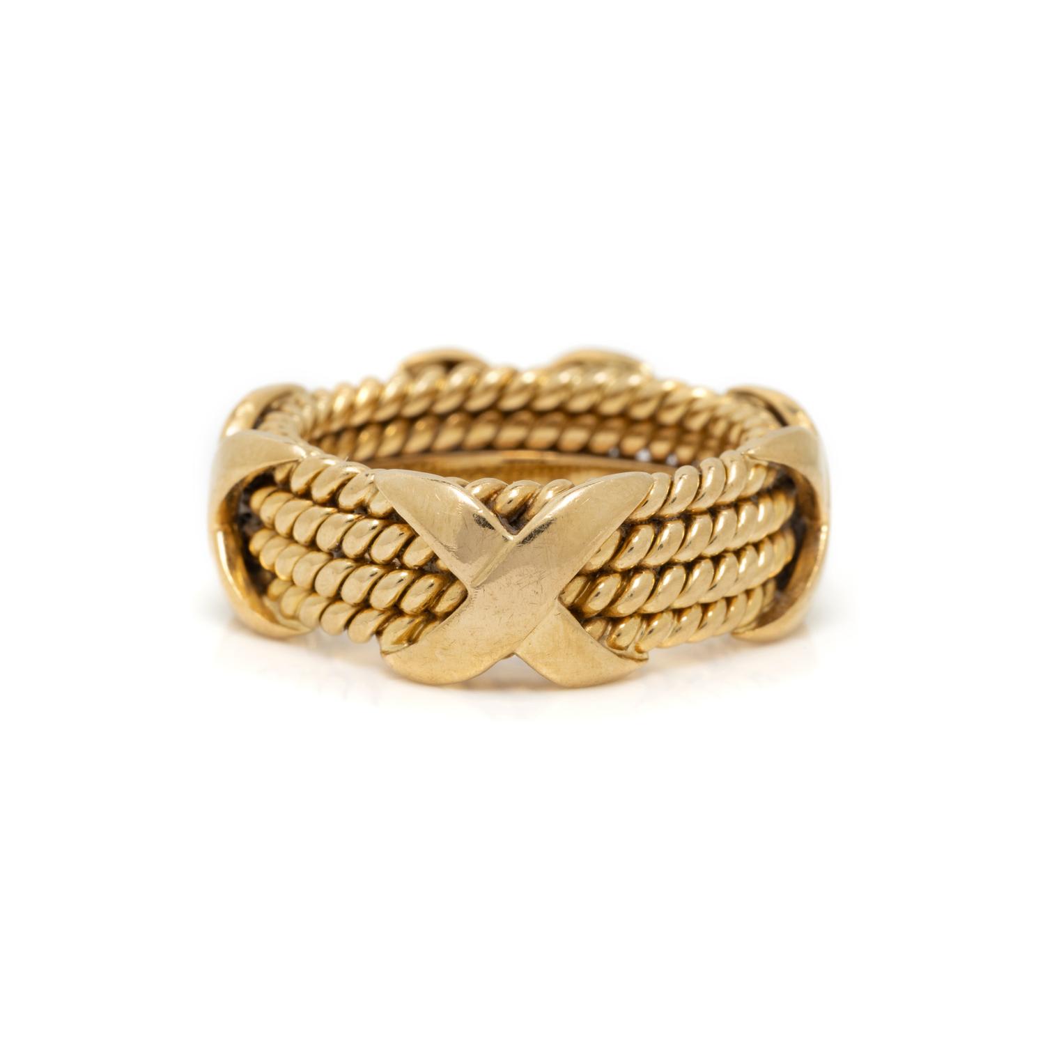 TIFFANY & CO., SCHLUMBERGER, YELLOW GOLD 'ROPE FOUR-ROW X' RING