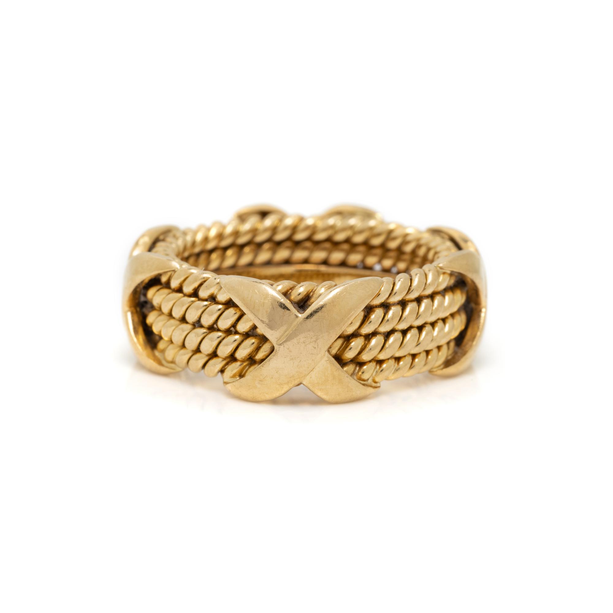 TIFFANY & CO., SCHLUMBERGER, YELLOW GOLD 'ROPE FOUR-ROW X' RING
