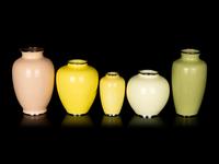 Five Japanese Yellow Ground Cloisonné Vases