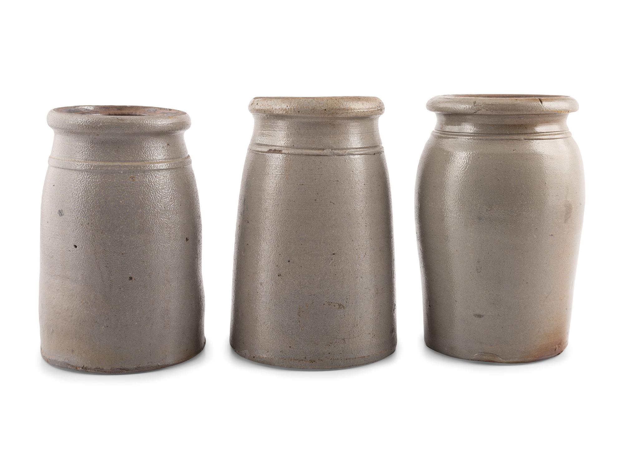 Three Cobalt-Decorated Stoneware Canning Jars