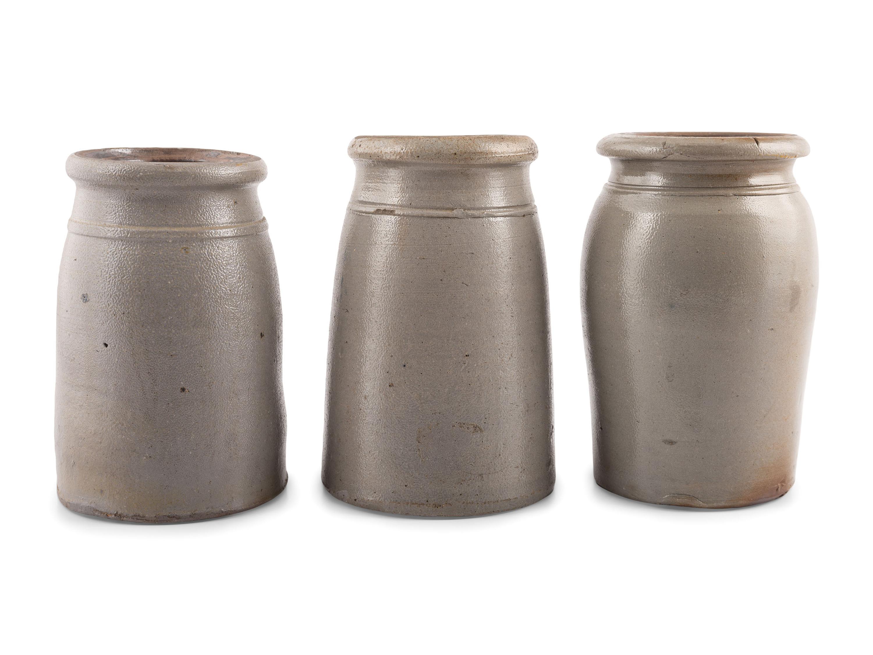 Three Cobalt-Decorated Stoneware Canning Jars
