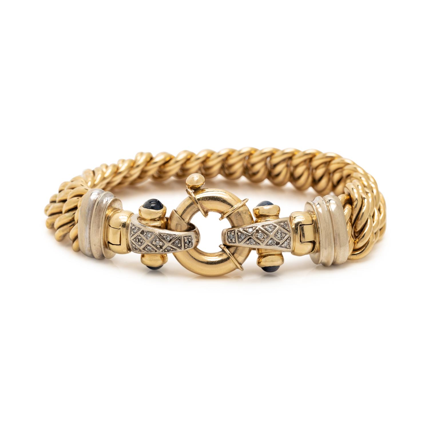 BICOLOR GOLD, DIAMOND AND SAPPHIRE FANCY LINK BRACELET