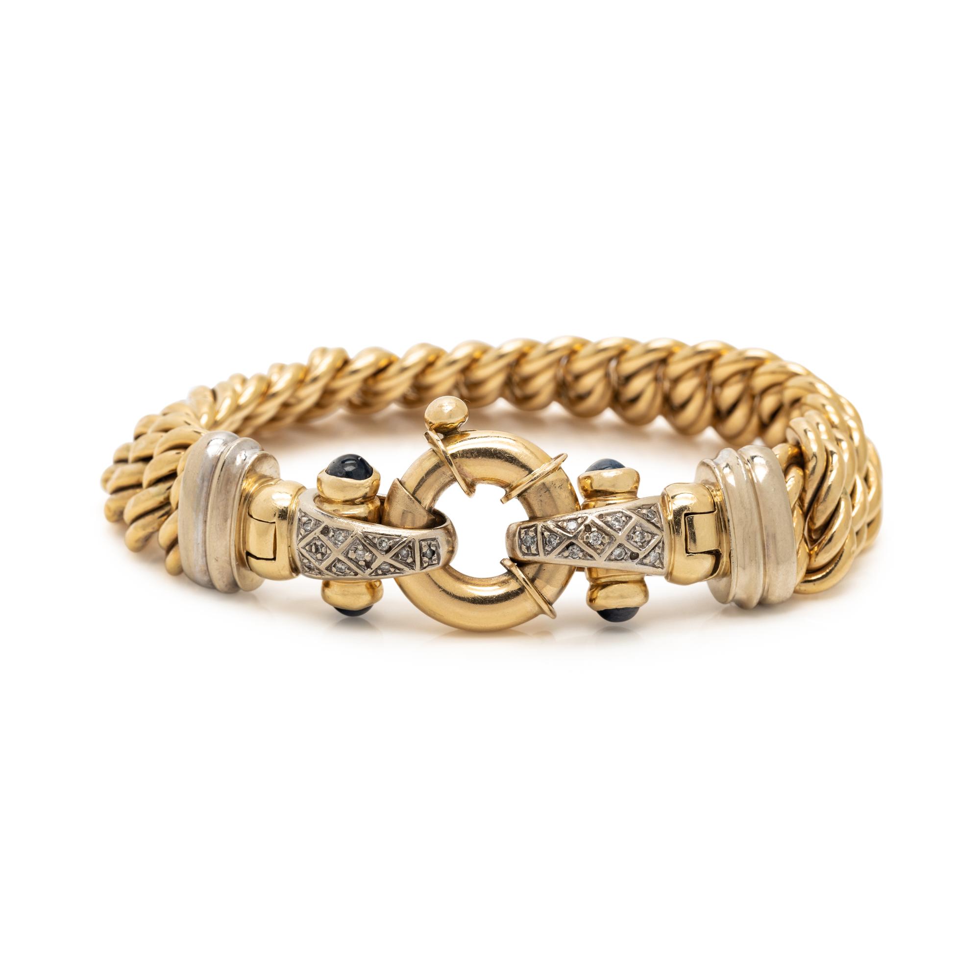 BICOLOR GOLD, DIAMOND AND SAPPHIRE FANCY LINK BRACELET