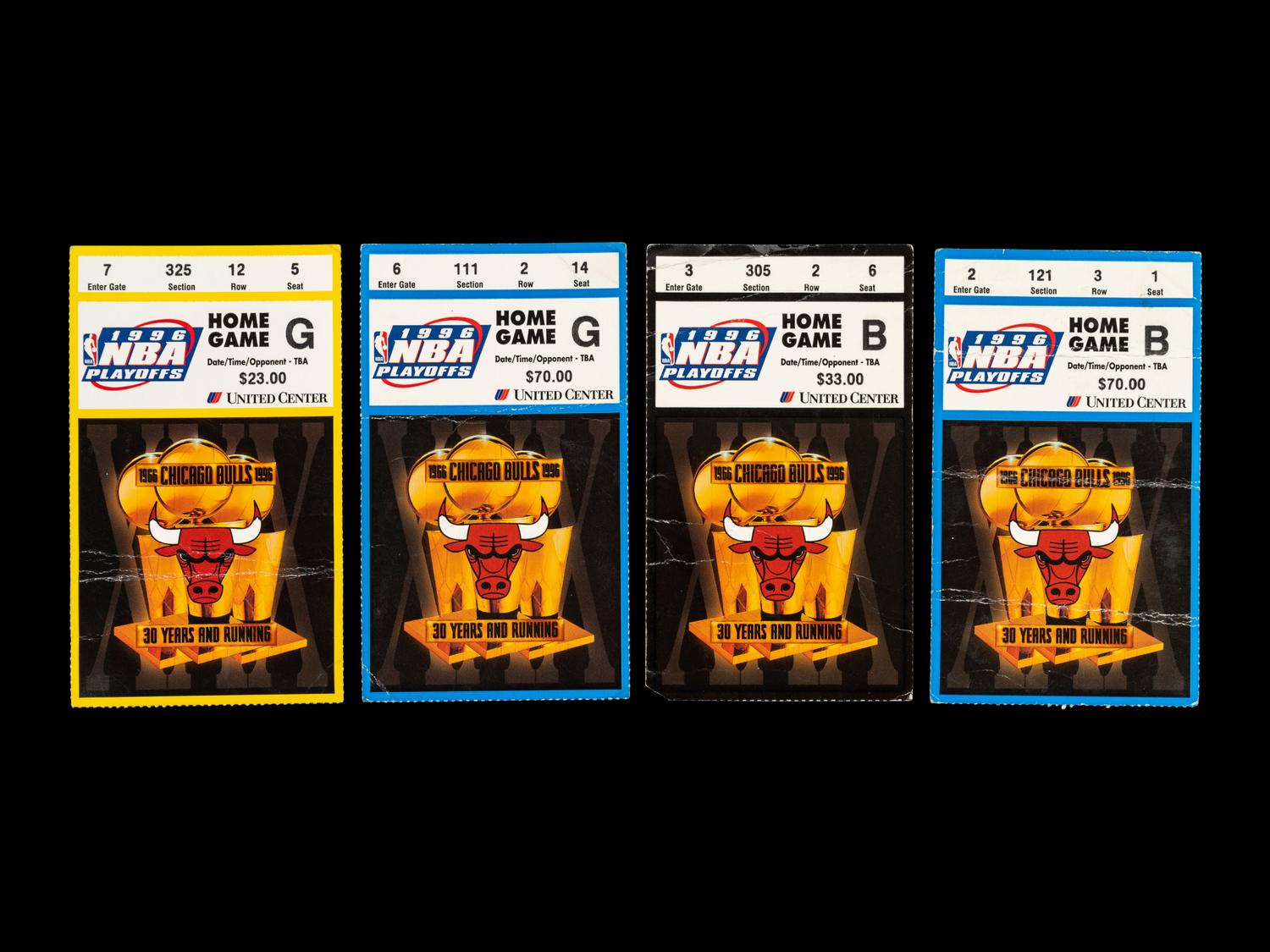 A Collection of 10 Chicago Bulls Michael Jordan Last Dance Era 1995-96 Regular Season and Playoff Tickets and Stubs,