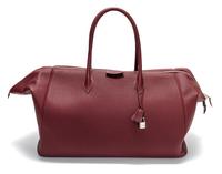 An Hermes 50cm Maroon Taurillon Clemence Paris Bombay Travel Bag, 20" x 14" x 8"; Handle drop: 8.5".