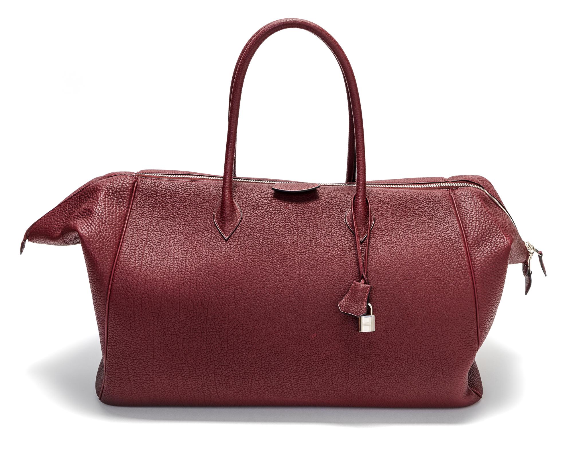 An Hermes 50cm Maroon Taurillon Clemence Paris Bombay Travel Bag, 20" x 14" x 8"; Handle drop: 8.5".