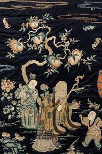 A Large Midnight Blue Satin Ground Embroidered Silk Panel