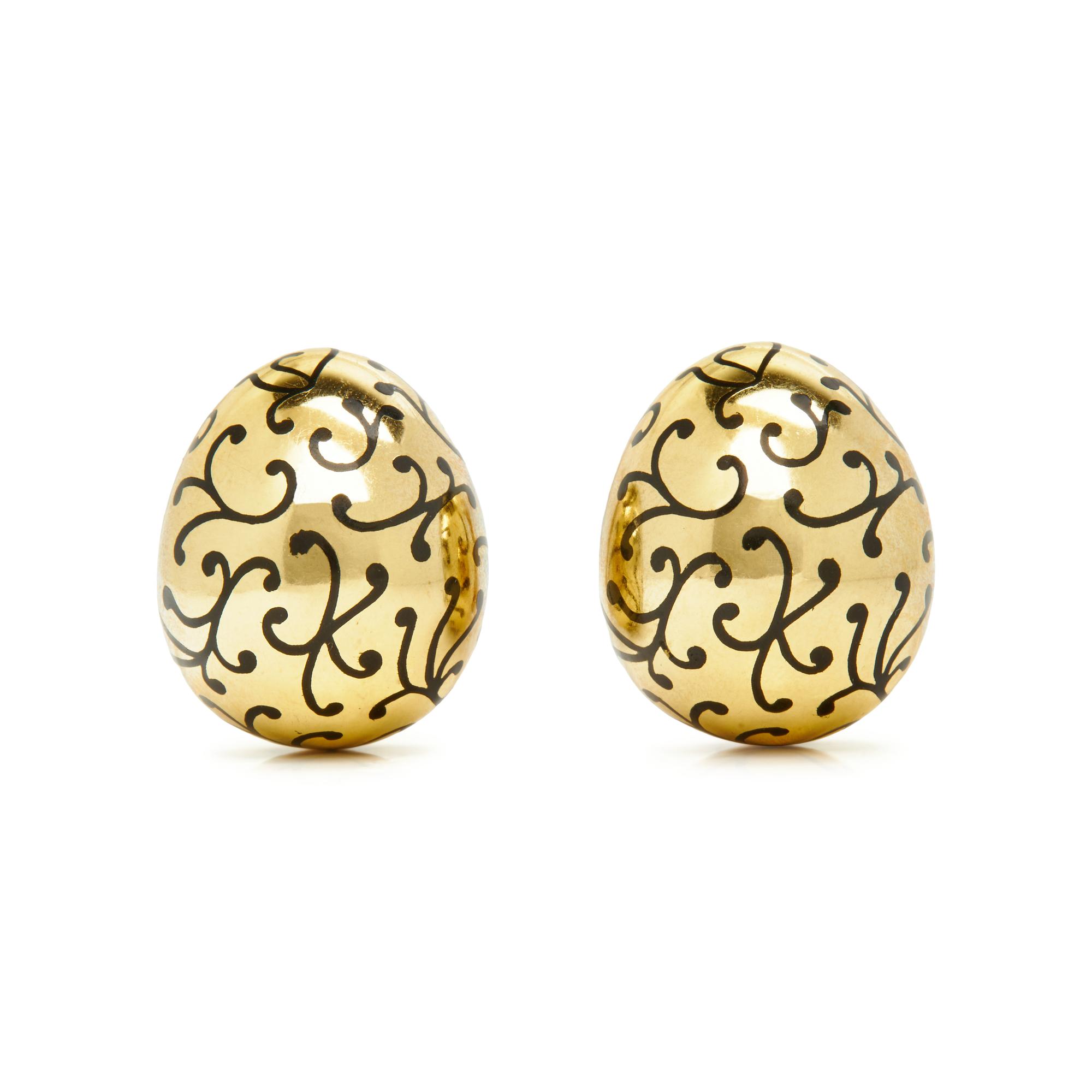 ELIZABETH GAGE, YELLOW GOLD AND ENAMEL CLIP EARRINGS