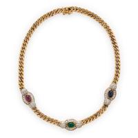 RUBY, EMERALD, SAPPHIRE, AND DIAMOND STATION NECKLACE