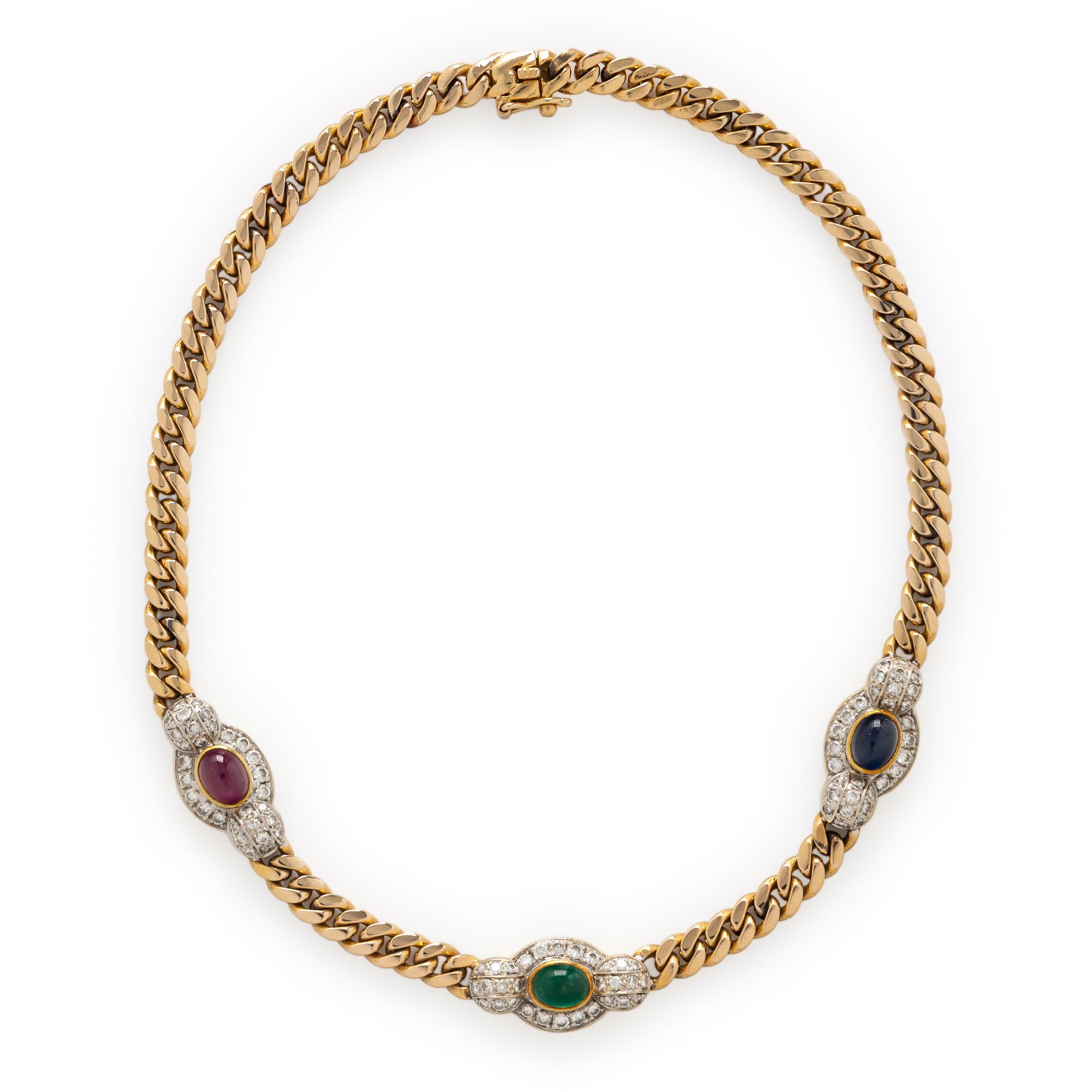 RUBY, EMERALD, SAPPHIRE, AND DIAMOND STATION NECKLACE