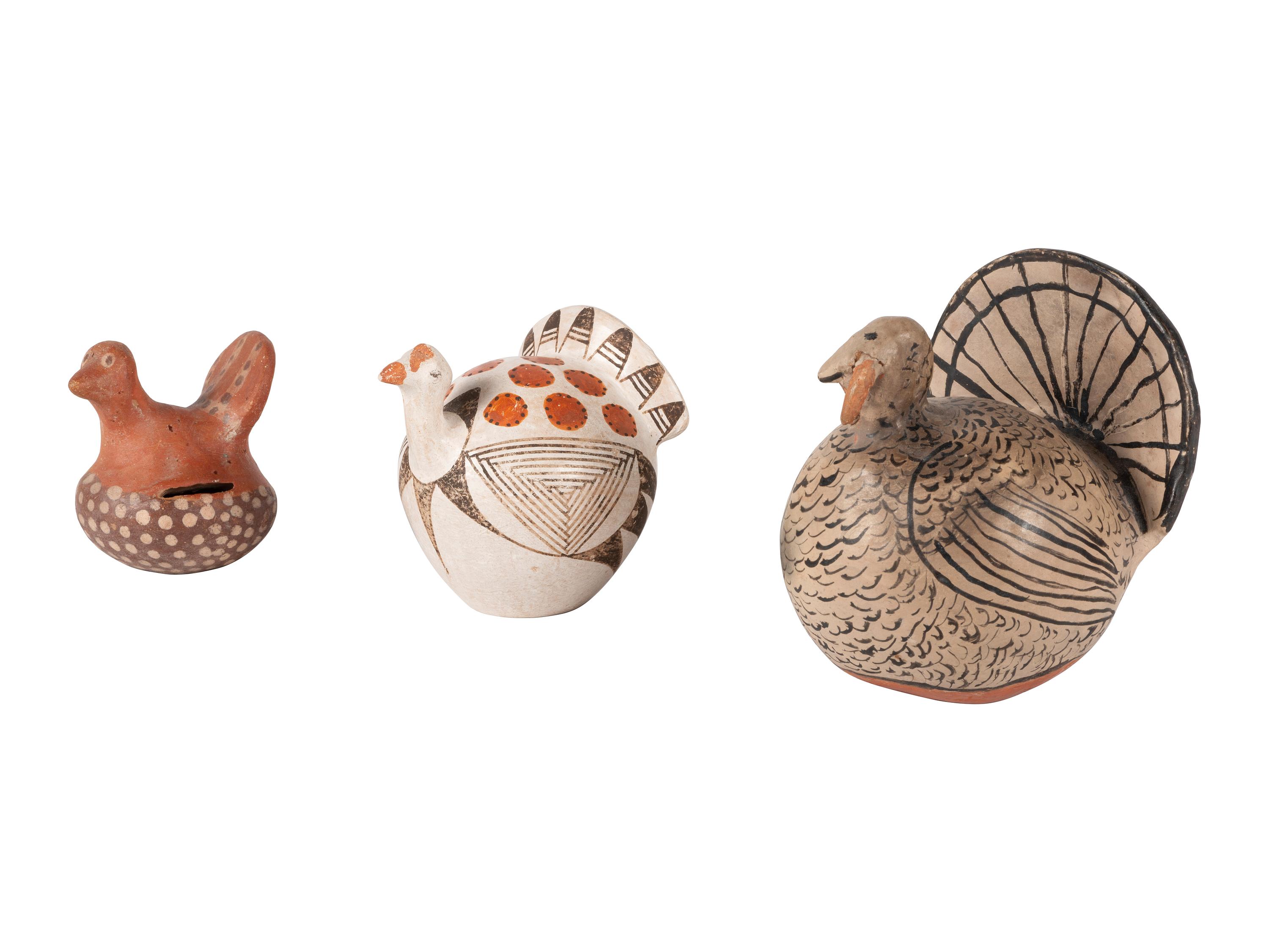 Trio of Pueblo Pottery Turkeys