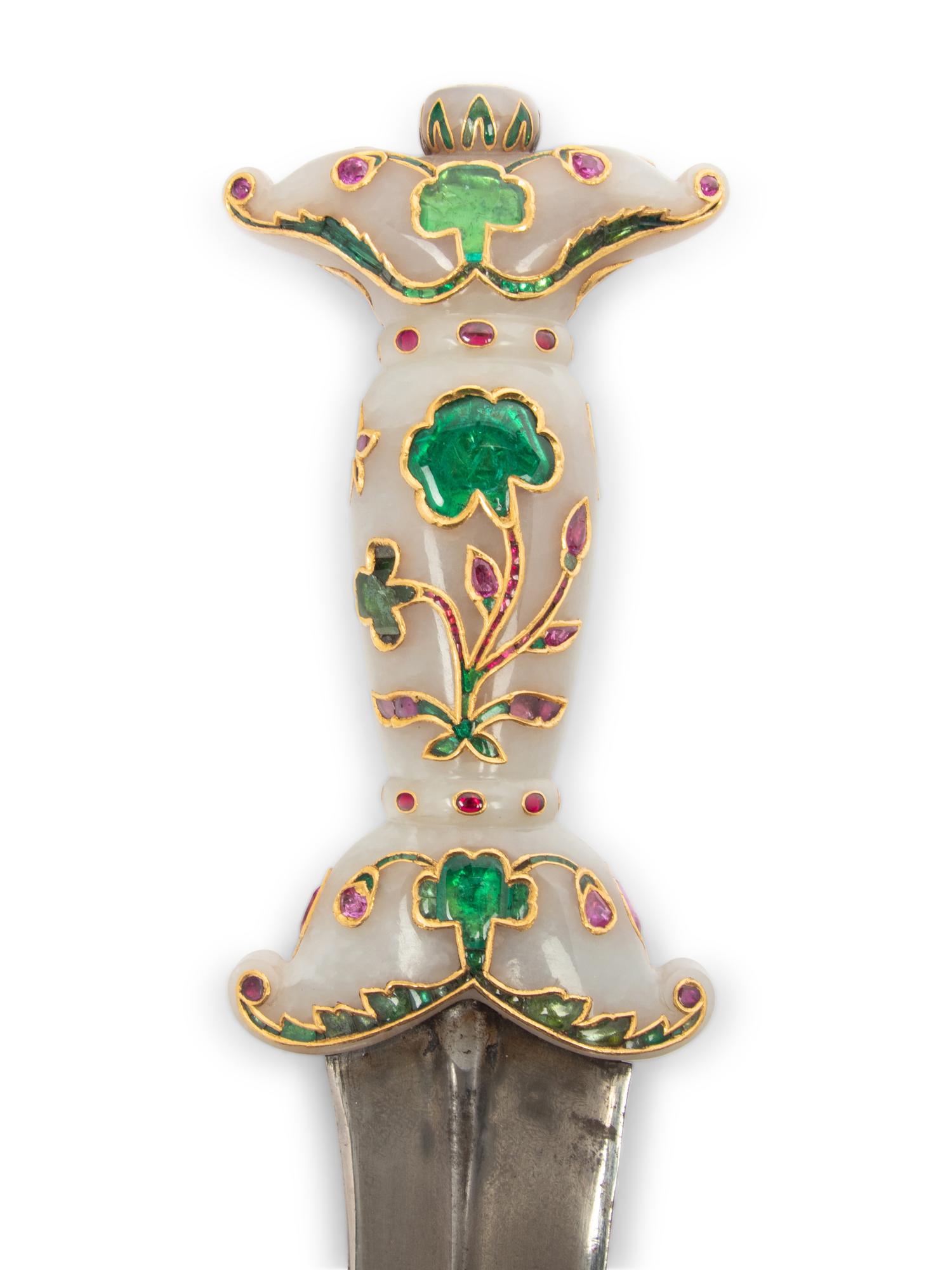 A Mughal Style Enameled and Hardstone Dagger