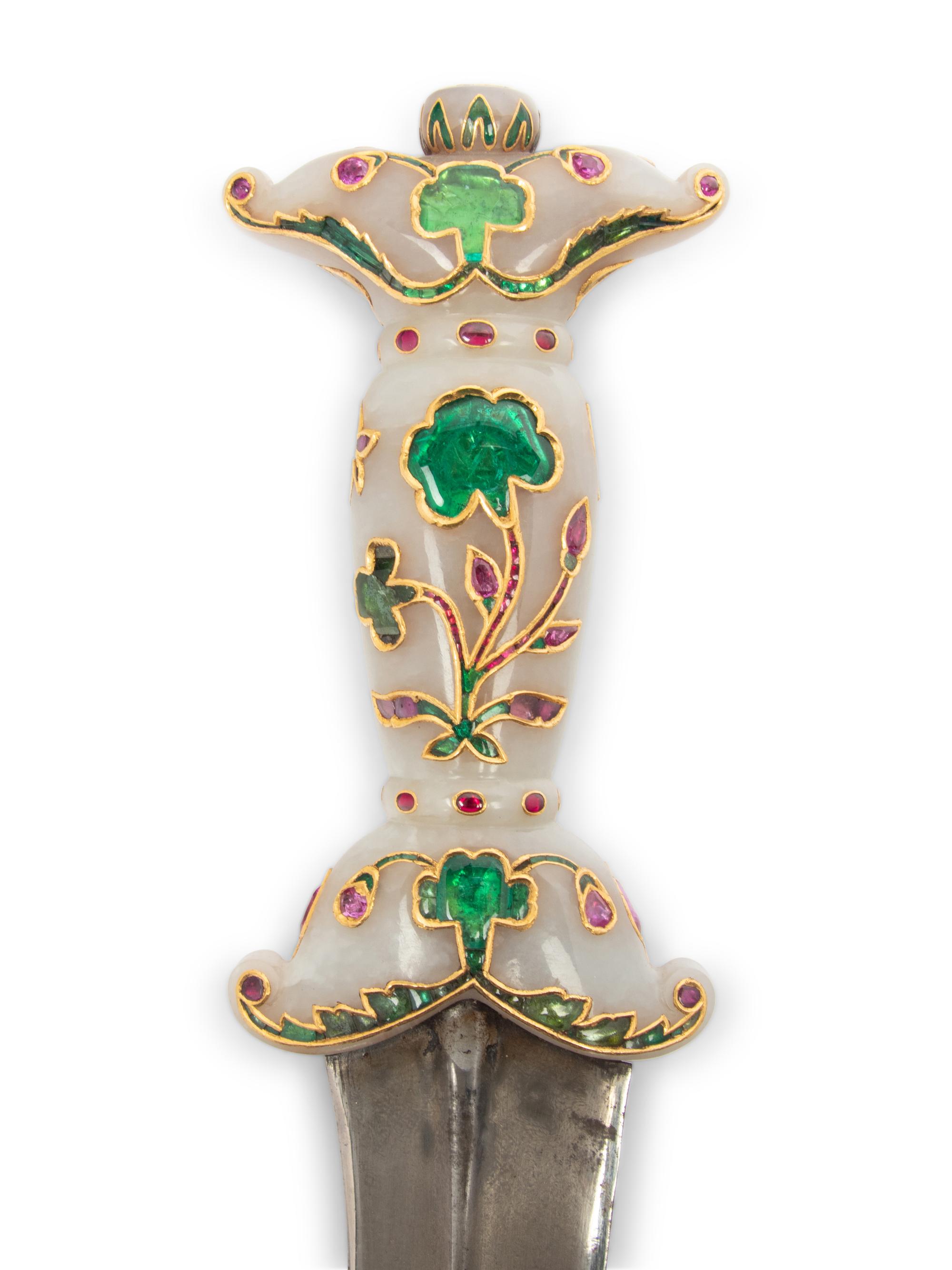 A Mughal Style Enameled and Hardstone Dagger