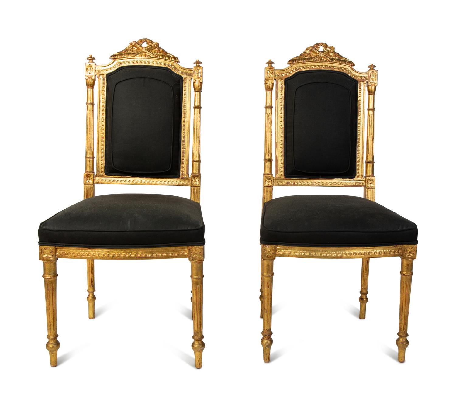 A Pair of Louis XVI Style Giltwood Side Chairs — 19TH CENTURY