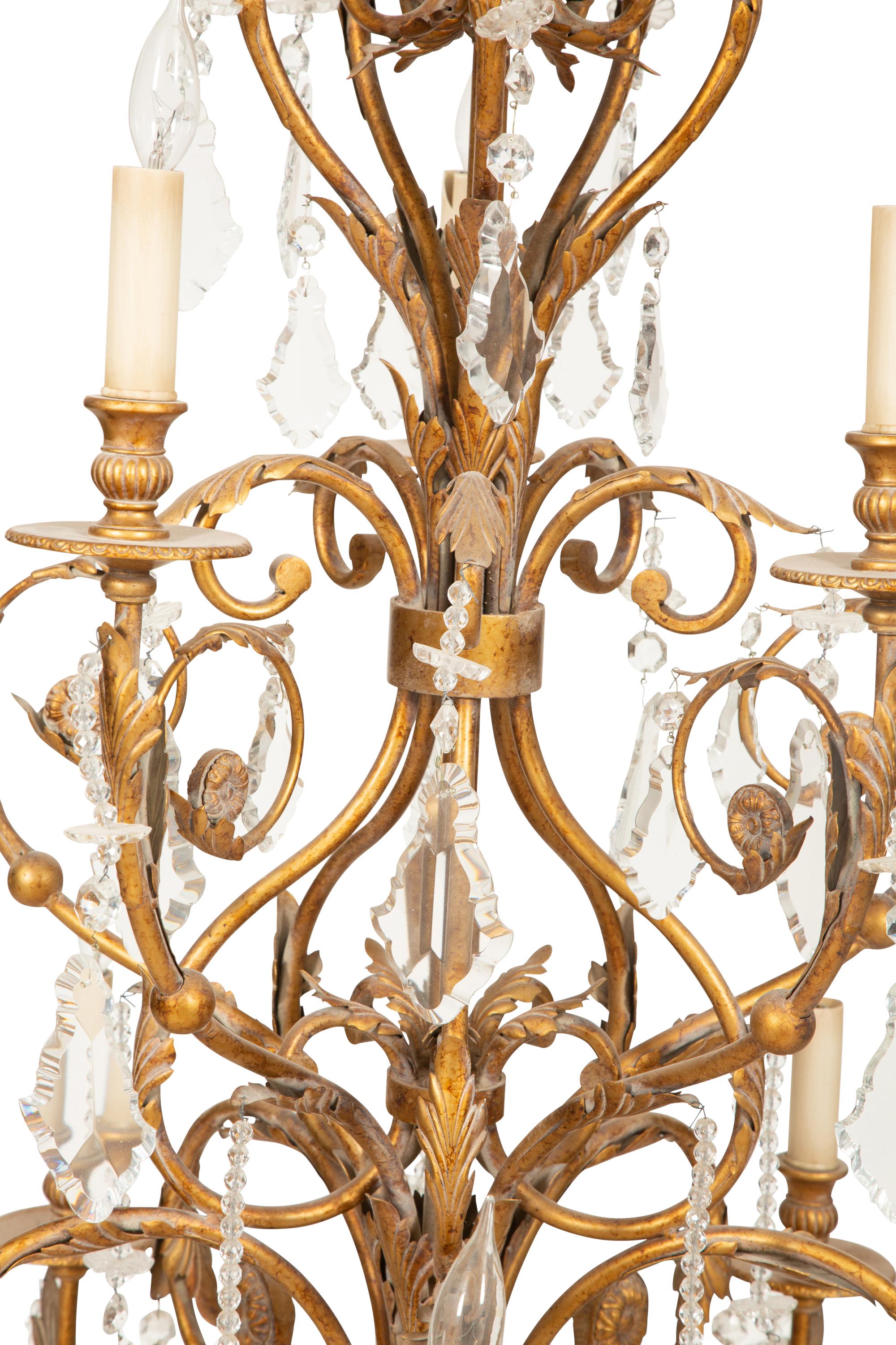 An Italian Gilt Metal and Cut Glass Ten-Light Chandelier