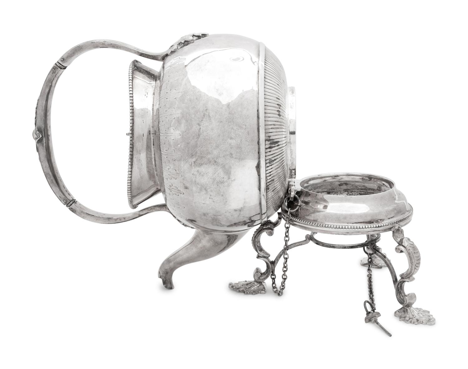 A Victorian Silver-Plate Kettle on Lampstand