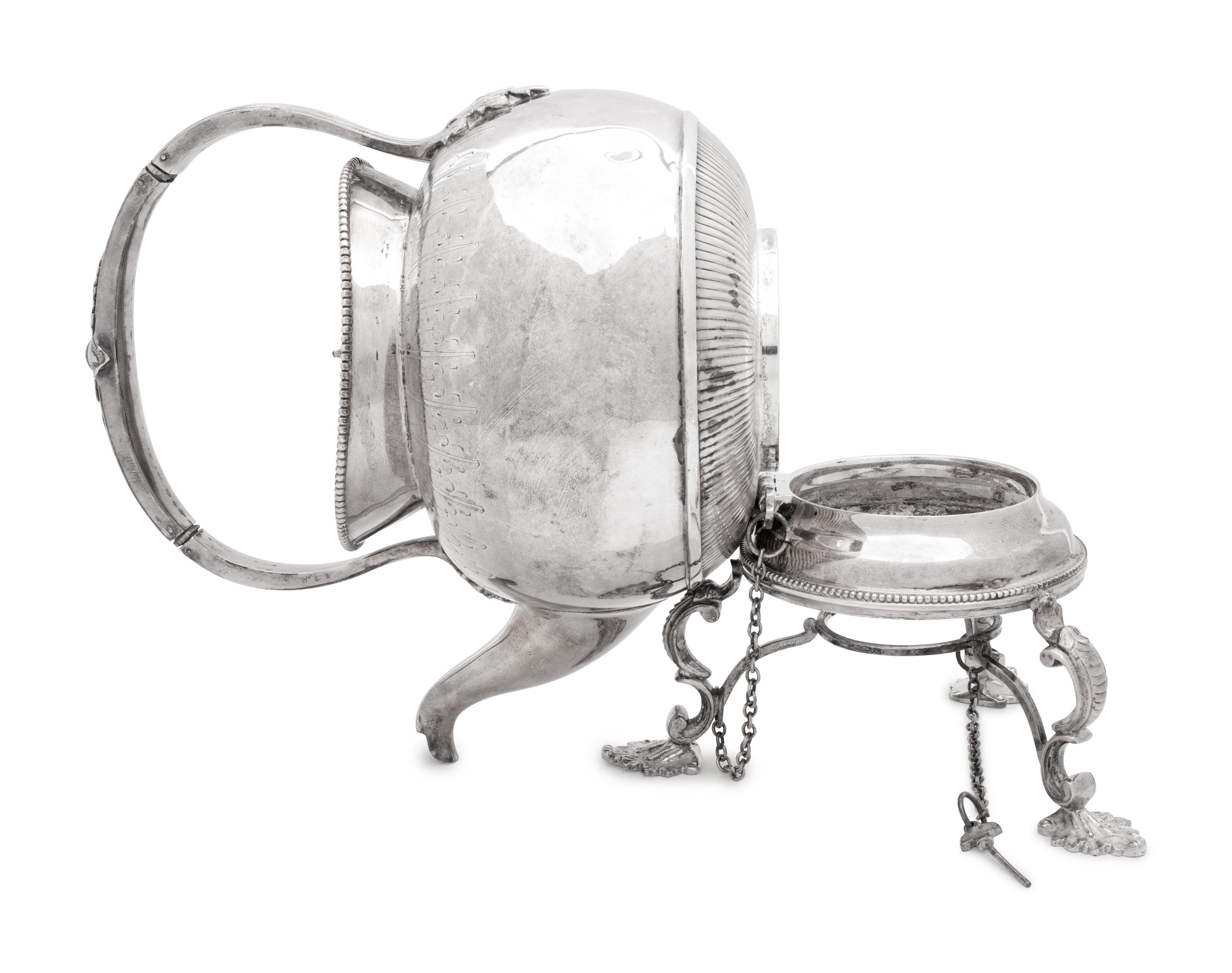 A Victorian Silver-Plate Kettle on Lampstand