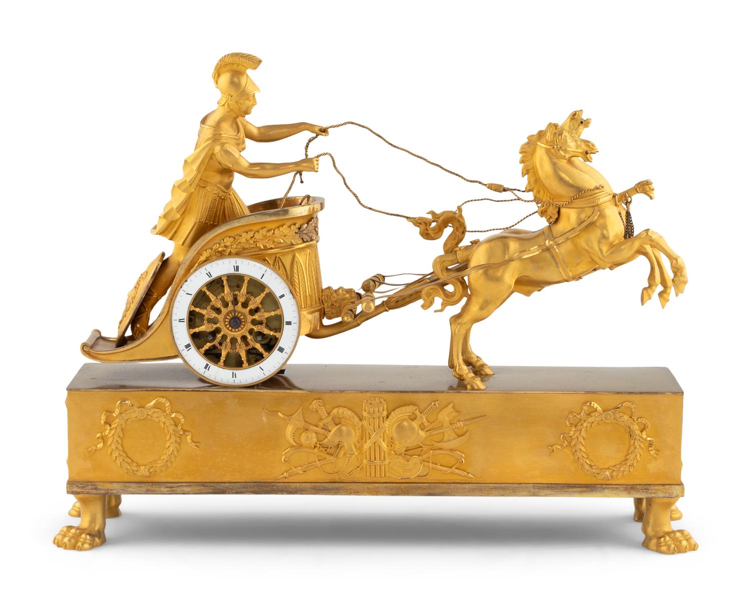 An Empire Gilt Bronze Figural Mantel Clock