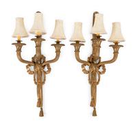 A Pair of Louis XVI Style Gilt Bronze Three-Light Sconces