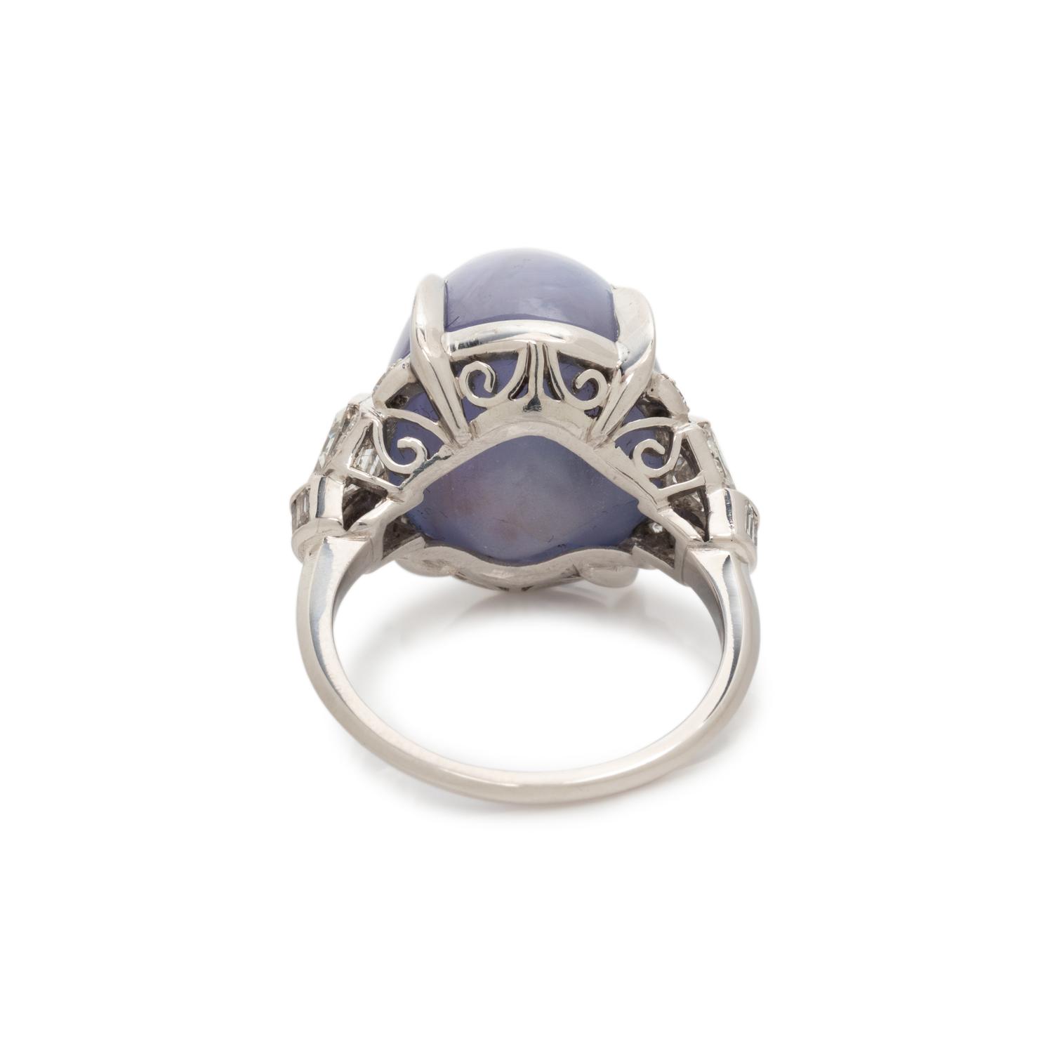 ART DECO, PLATINUM, STAR SAPPHIRE AND DIAMOND RING