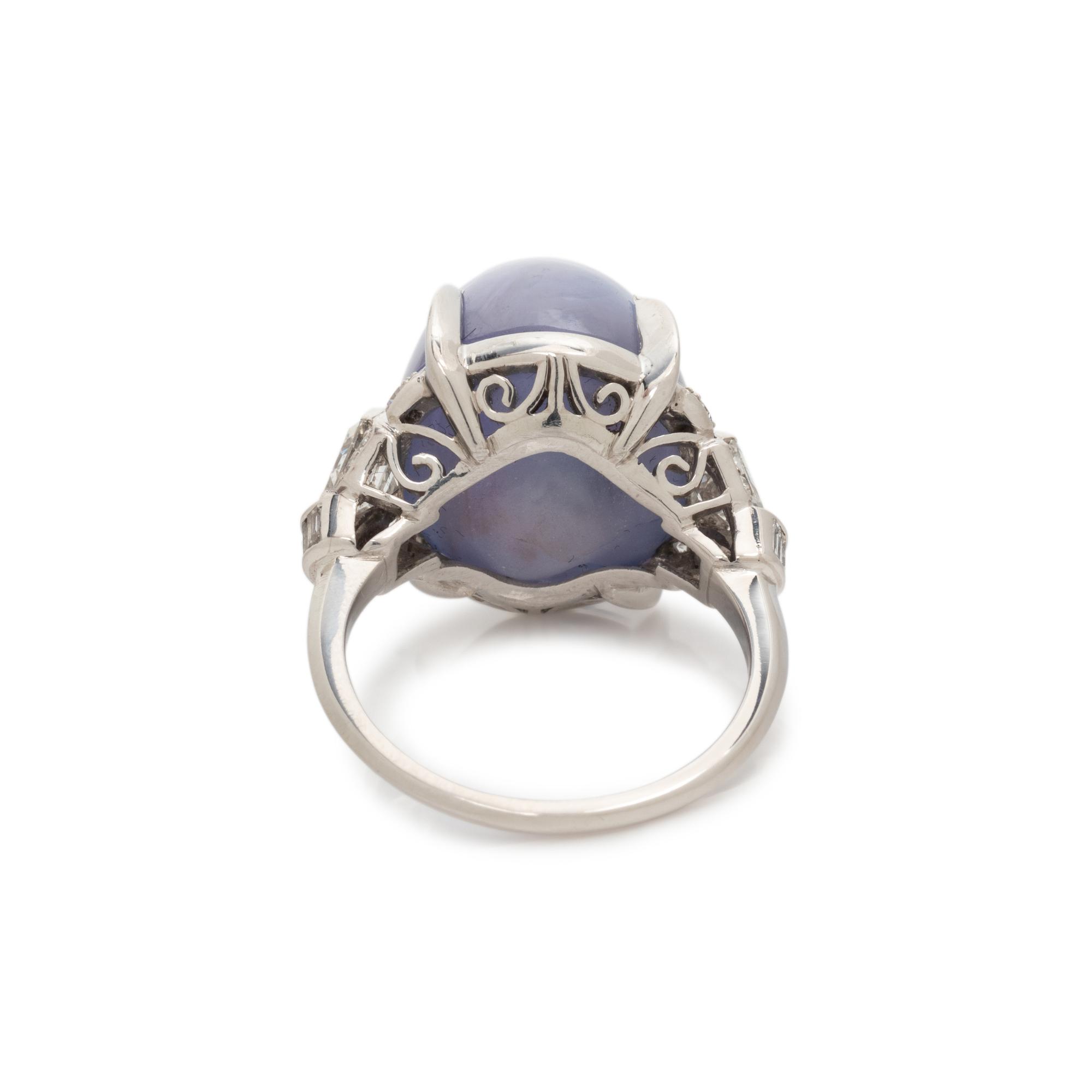 ART DECO, PLATINUM, STAR SAPPHIRE AND DIAMOND RING
