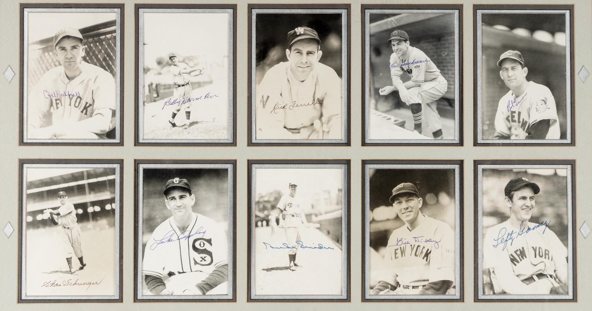 An Impressive Baseball Hall of Fame Signed Autograph Display - 23 Signatures Including Joe DiMaggio and Ted Williams (Beckett Authentication Services Letter),