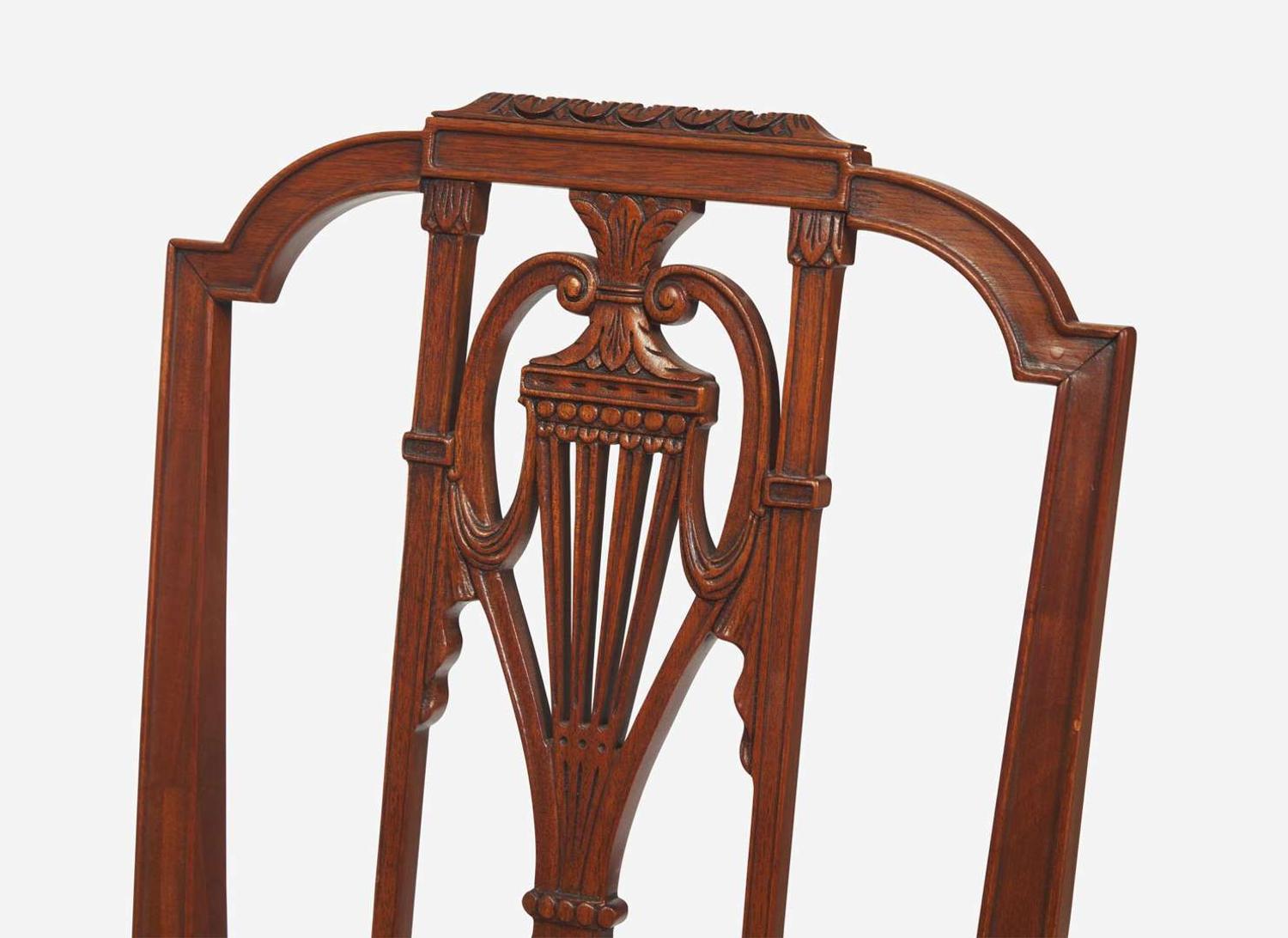 An assembled set of eight Federal mahogany pedestal-back side chairs, Philadelphia, PA, or New York, NY, circa 1800