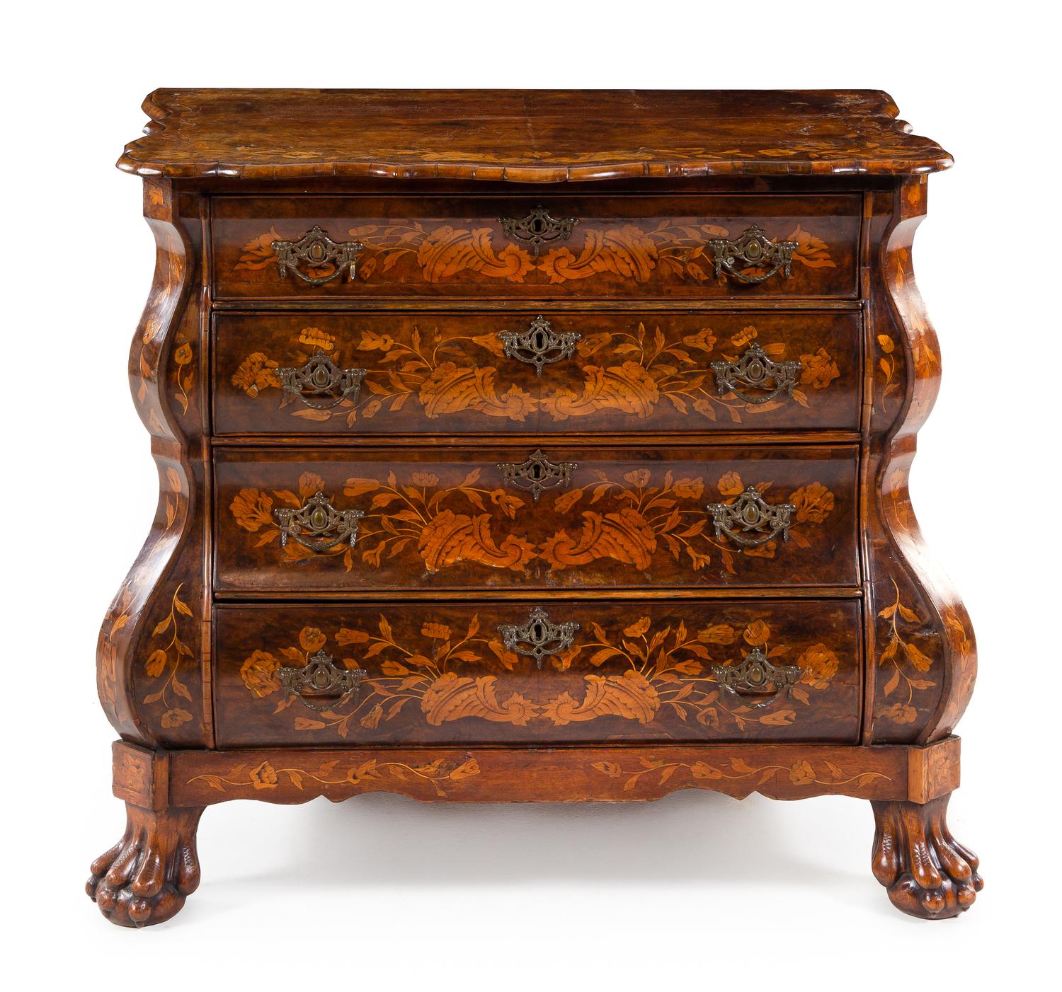 A Dutch Marquetry Commode Height 33 x width 35 1/2 x depth 22 1/2 inches. — 19TH CENTURY