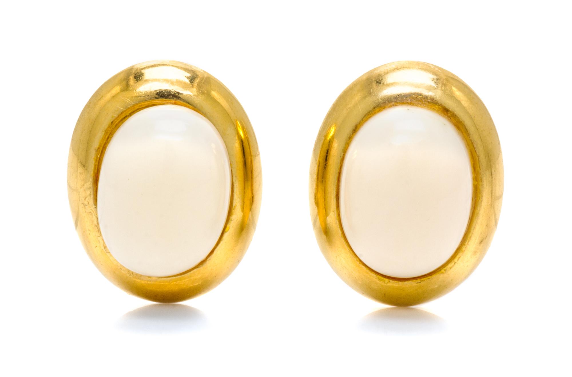 A Pair of 18 Karat Yellow Gold and White Coral Earclips, Cellino, 10.80 dwts.