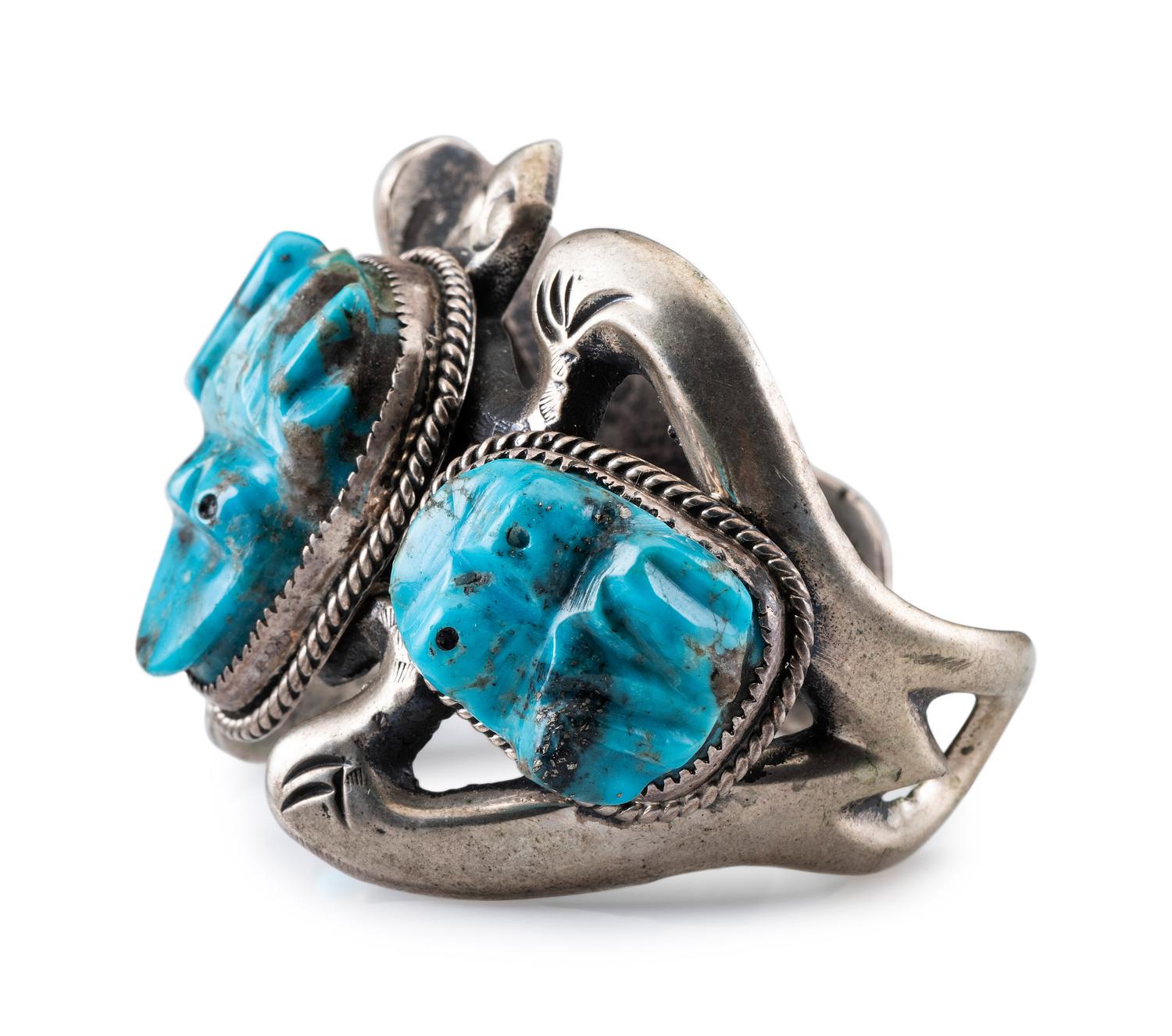 A Navajo Sand Cast Silver Frog Cuff