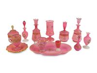 A Collection of Thirteen French Pink Opaline Glass Items — 19TH CENTURY