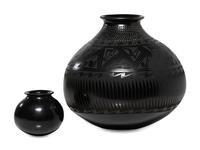 Pair of Mata Ortiz Blackware Pottery Jars