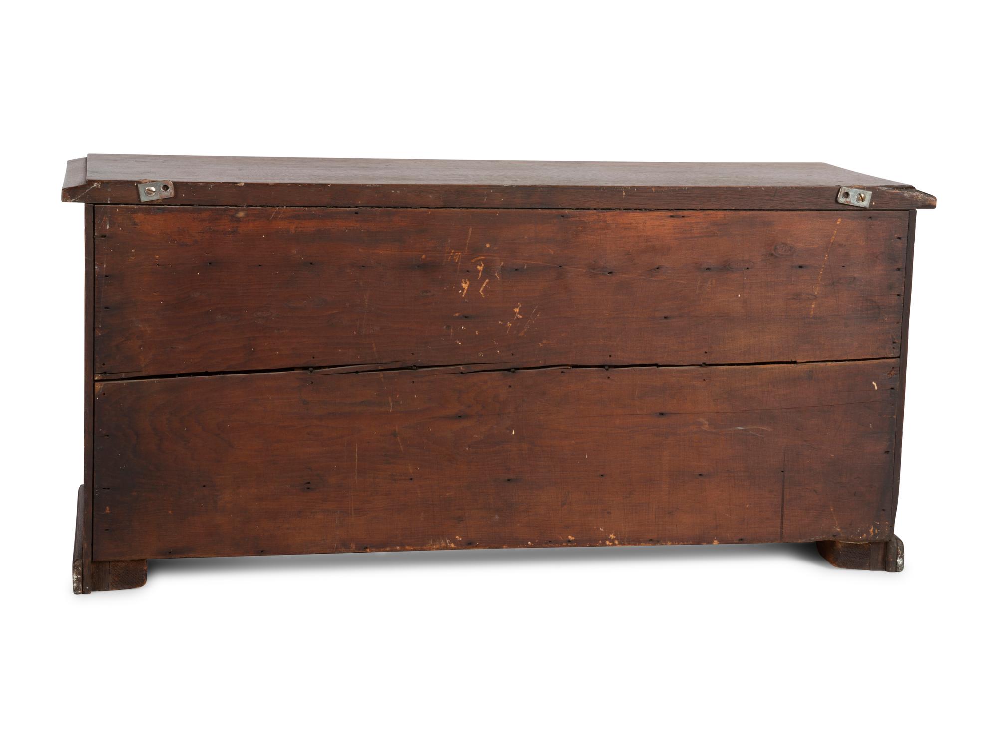 A Miniature Painted Wood Apothecary Cabinet with Porcelain Pulls