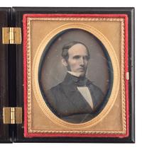 [EARLY PHOTOGRAPHY]. A group of 11 daguerreotypes of men of varying ages, highlighted by sixth plate daguerreotype housed in Rare Daguerreian Gallery Union case.