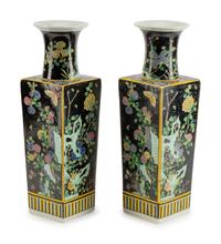 A Pair of Chinese Famille Noir Porcelain Vases