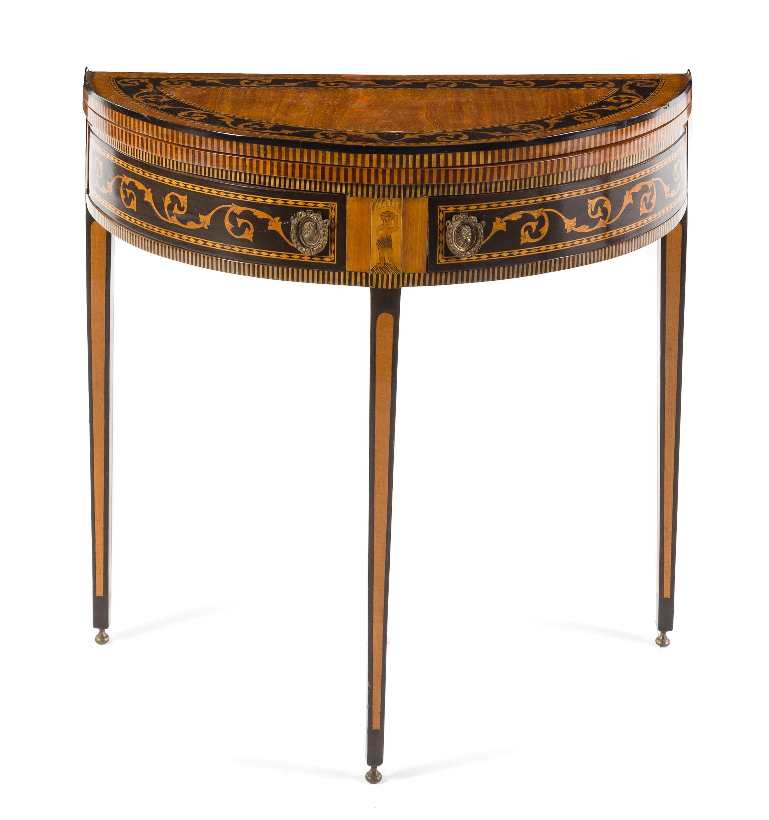 A Continental Marquetry Flip-Top Game Table Height 31 x width 32 x depth 16 inches (closed). — 19TH/20TH CENTURY